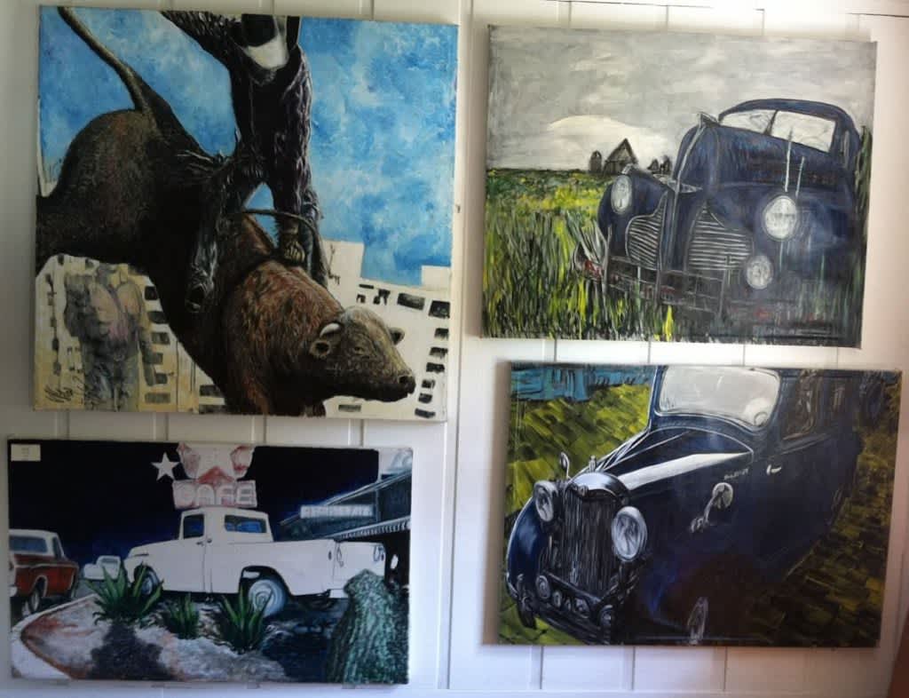 Cars, trucks, bronco paintings by Mike Price